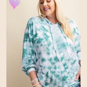 Plus Size Teal Blue Tie Dye Hoodie